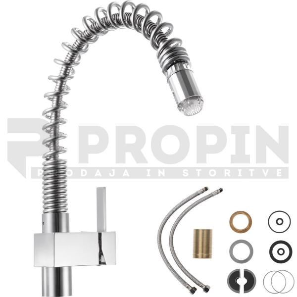 Kuhinjska armatura, pipa 150mm - izvlečna LED 360 stopinj